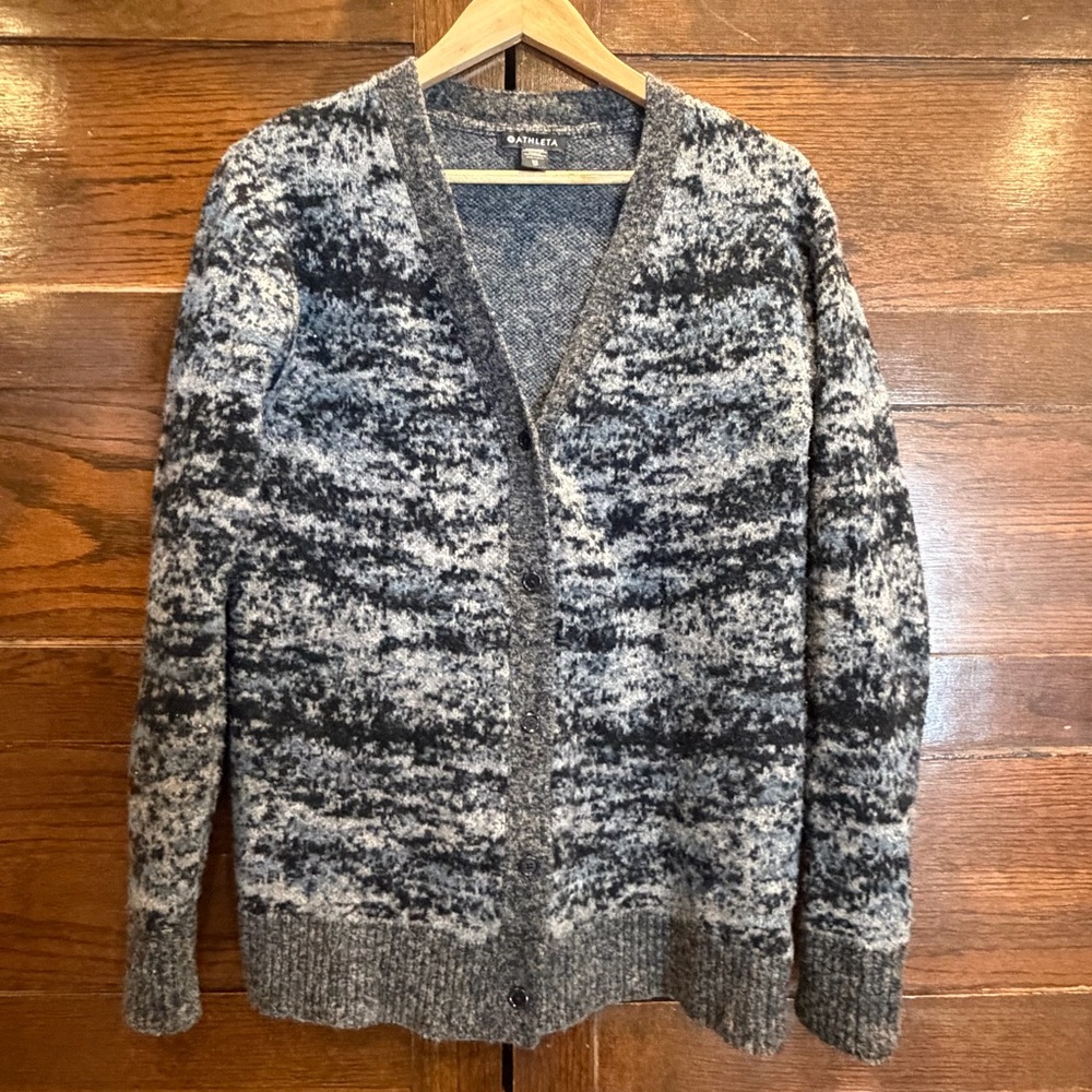 Athleta XS westlake merino wool  Gray blue soft button front Cardigan sweater